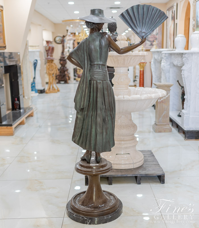 Bronze Statues  - A Vintage Lady Standing Holding Fan Bronze Statue - BS-141