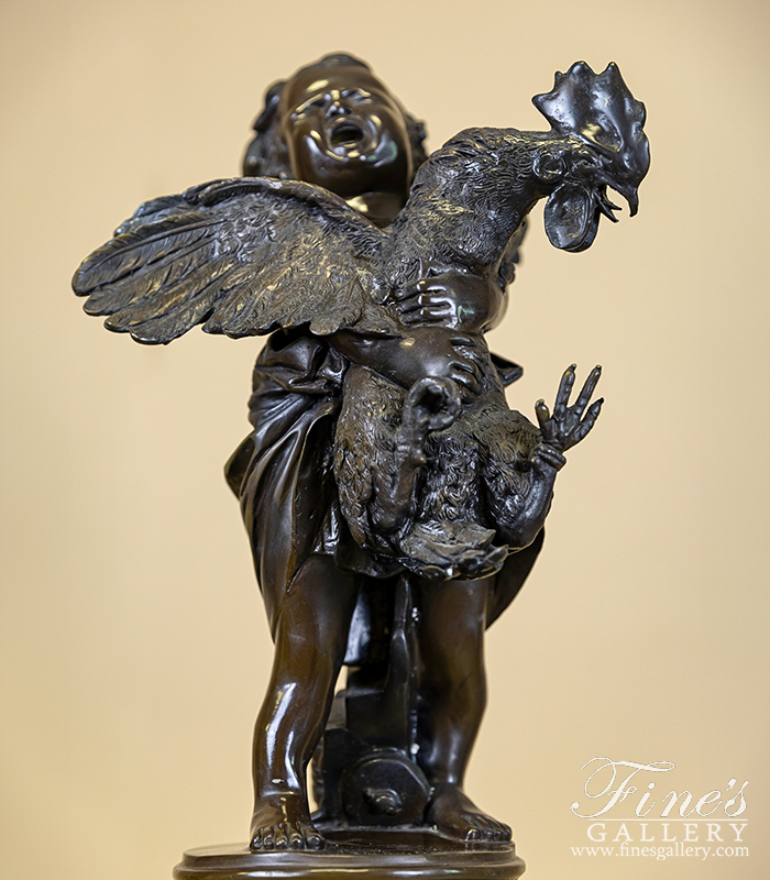 Bronze Statues  - Child With Rooster In Bronze - BS-1415