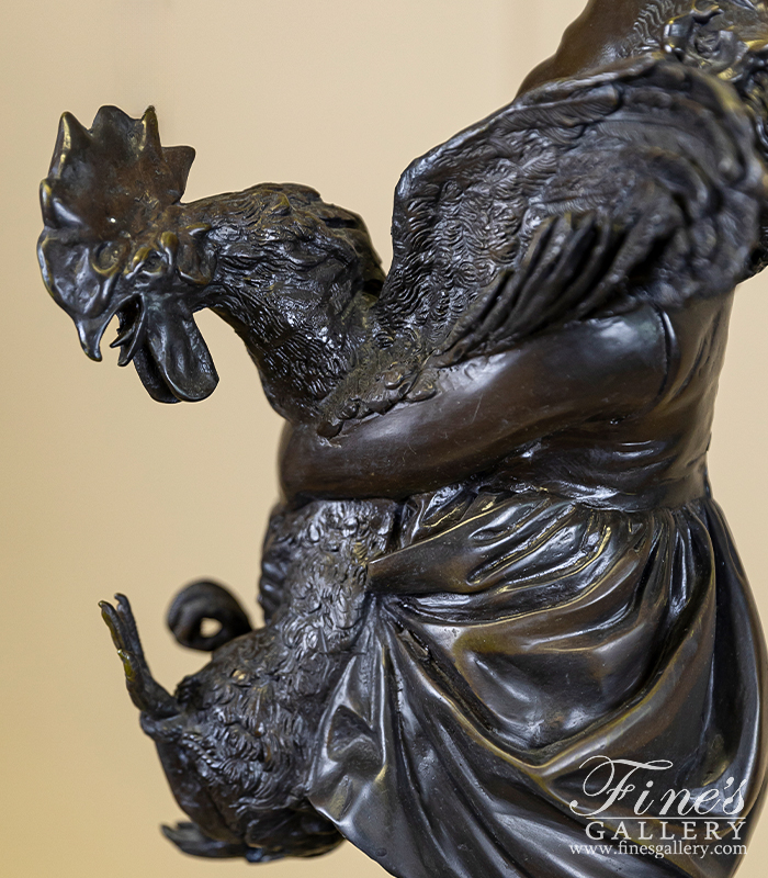 Bronze Statues  - Child With Rooster In Bronze - BS-1415