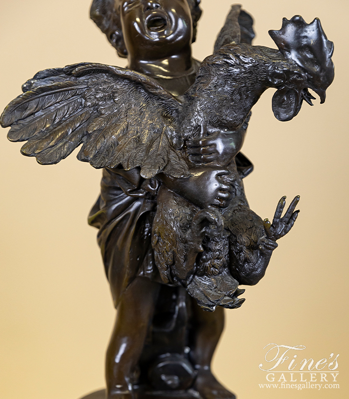 Bronze Statues  - Child With Rooster In Bronze - BS-1415