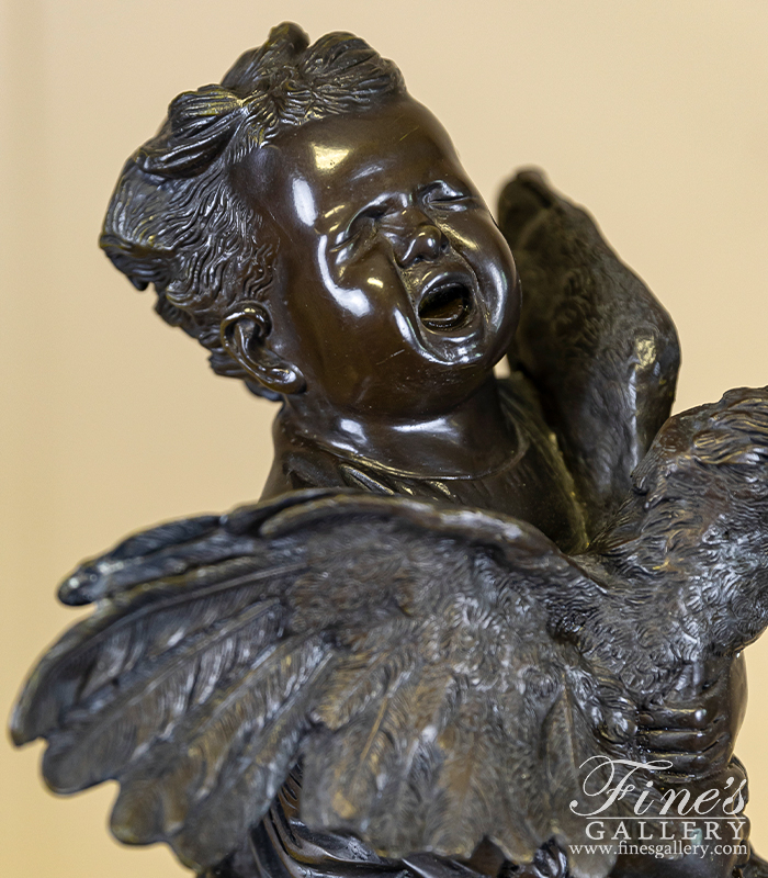 Bronze Statues  - Child With Rooster In Bronze - BS-1415