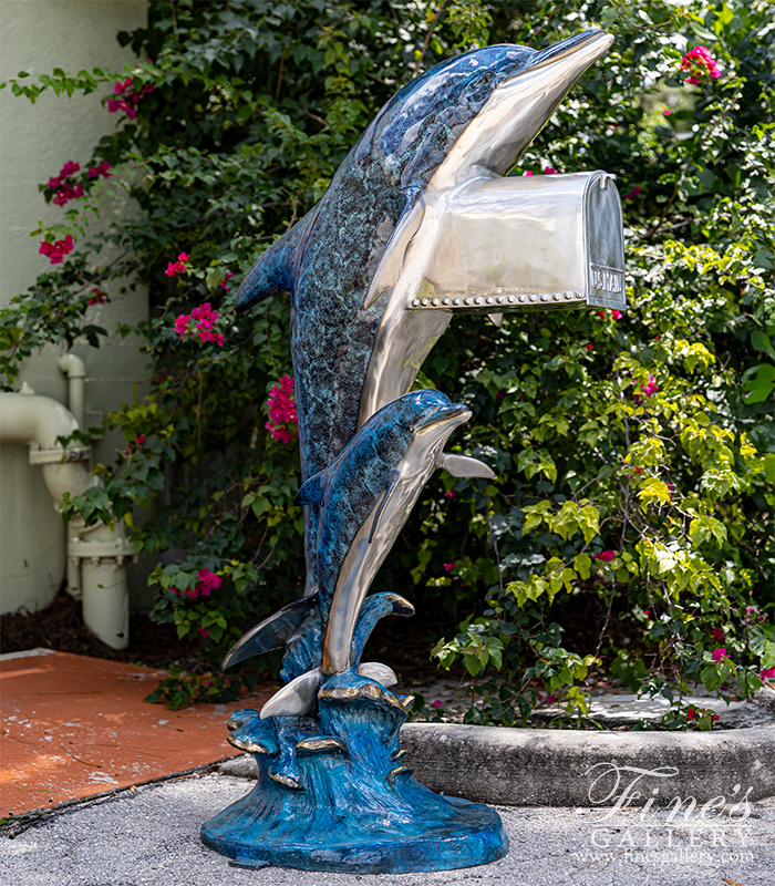 Bronze Statues  - Bronze Dolphin Mailbox - BS-1424