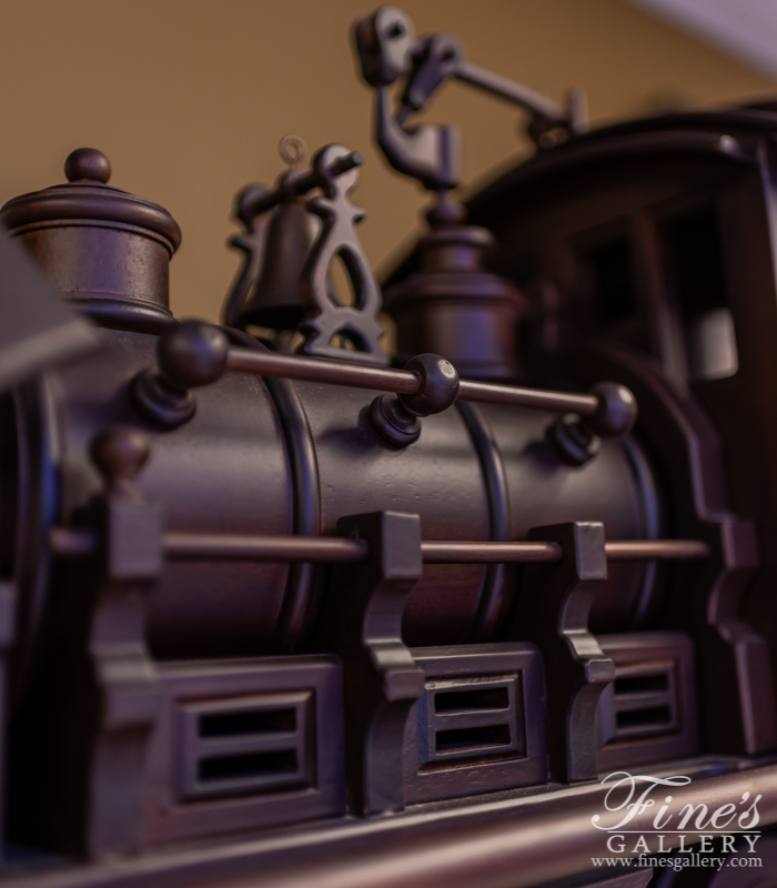 Bronze Statues  - Vintage Hand Carved Mahogany Locomotive Train - BS-1570