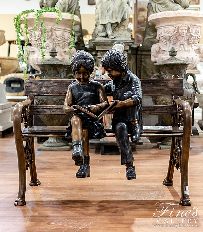 Bronze Statues  - Bronze Kids On Bench Statue - BS-1583