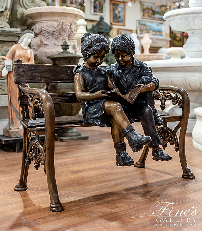 Bronze Statues  - Bronze Kids On Bench Statue - BS-1583