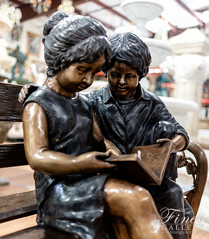 Bronze Statues  - Bronze Kids On Bench Statue - BS-1583