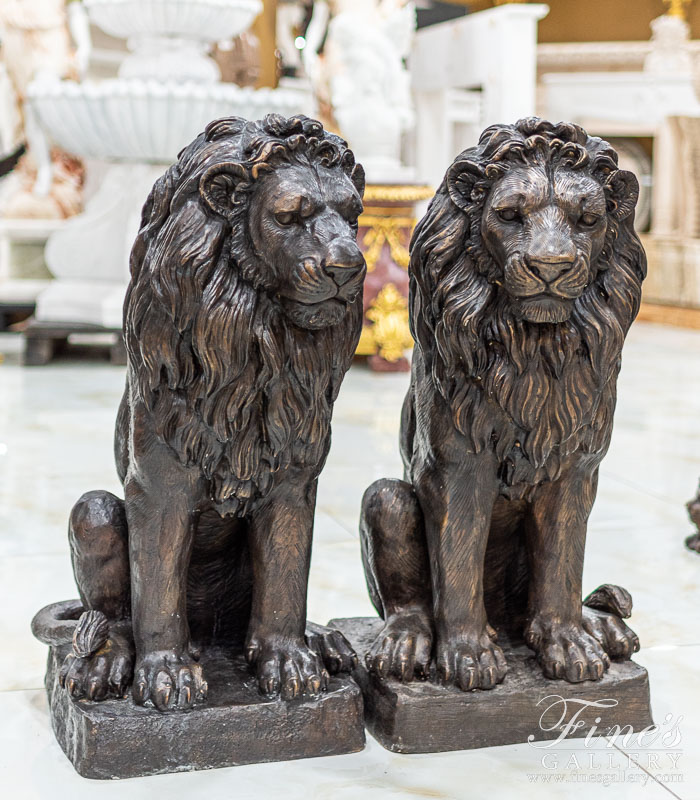 Bronze Statues  - Classic Bronze Seated Lion Pair - BS-1585