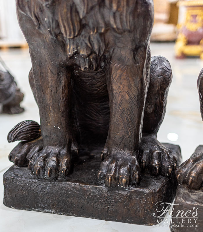 Bronze Statues  - Classic Bronze Seated Lion Pair - BS-1585