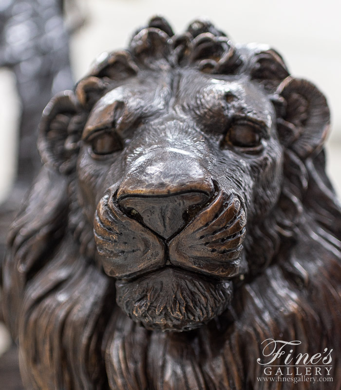 Bronze Statues  - Classic Bronze Seated Lion Pair - BS-1585