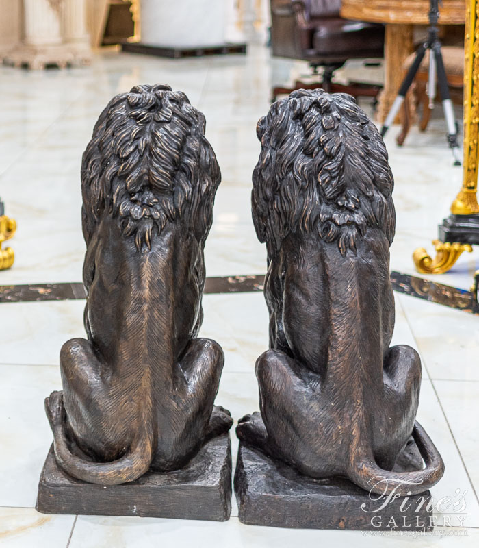 Bronze Statues  - Classic Bronze Seated Lion Pair - BS-1585