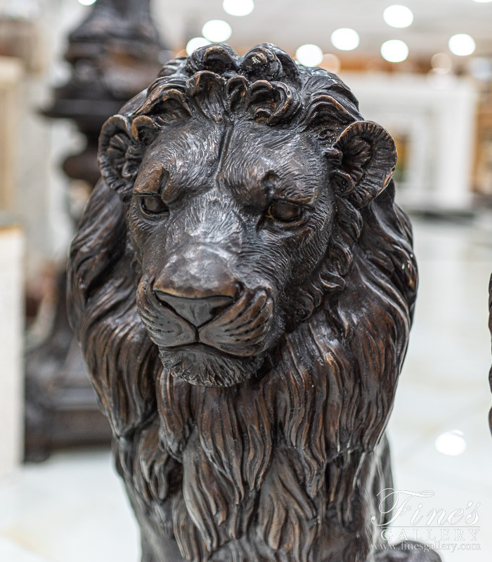 Bronze Statues  - Classic Bronze Seated Lion Pair - BS-1585