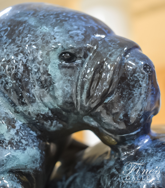 Bronze Statues  - Manatee's In Bronze With Marble Plynth Desktop Statue - BS-1720
