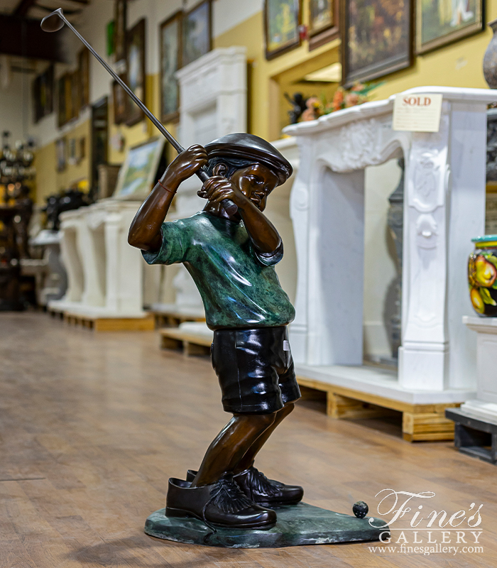 Bronze Statues  - In Dads Shoes Child Golfer Statue - BS-1743