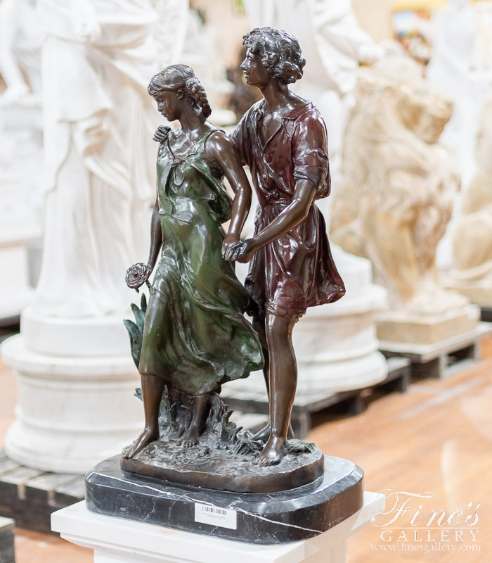 Bronze Statues  - Young Lovers With Rose Bronze Statue - BS-216
