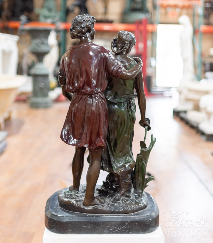 Bronze Statues  - Young Lovers With Rose Bronze Statue 28 Inch - BS-216