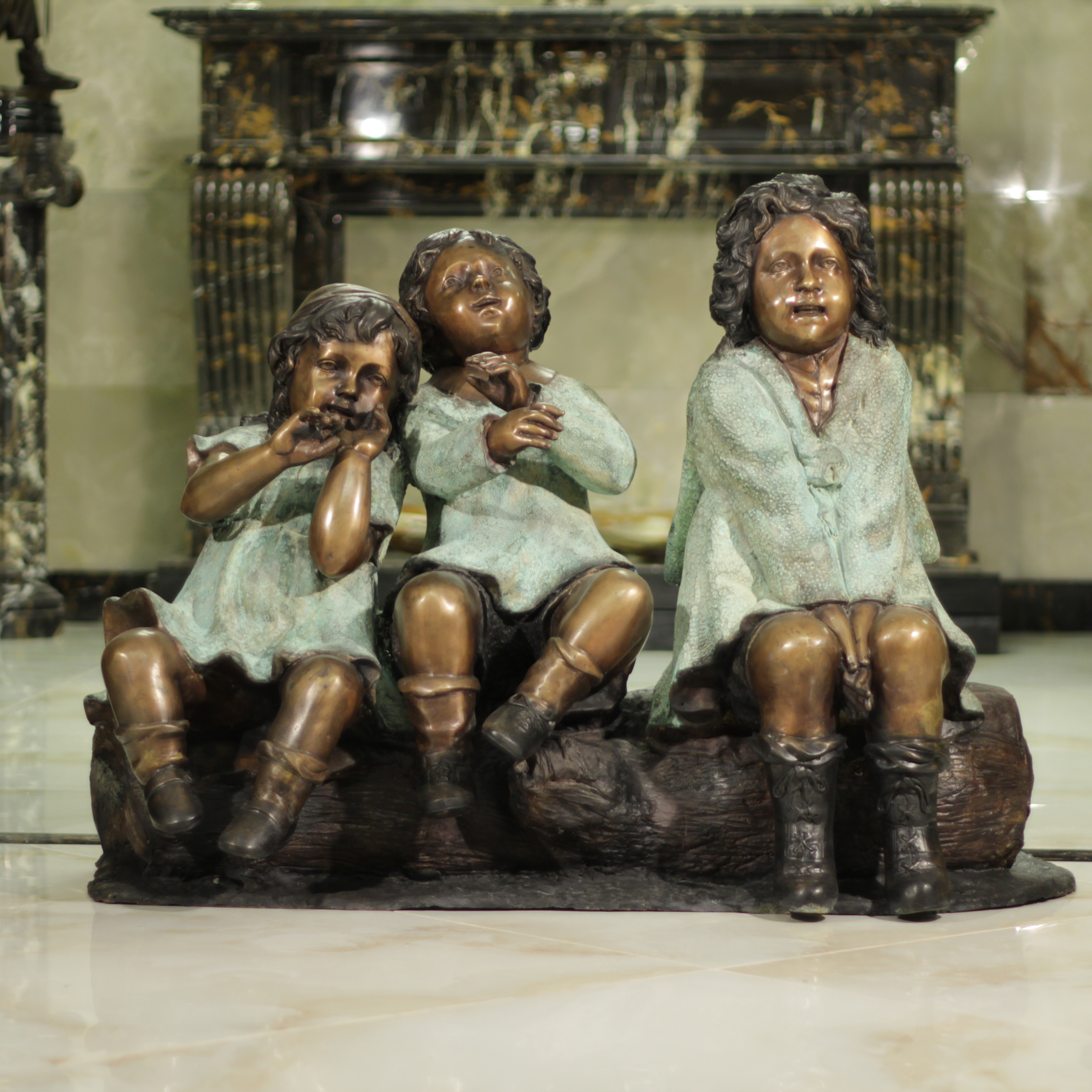 Bronze Statues  - Three Children Sitting Bronze Statue - BS-334