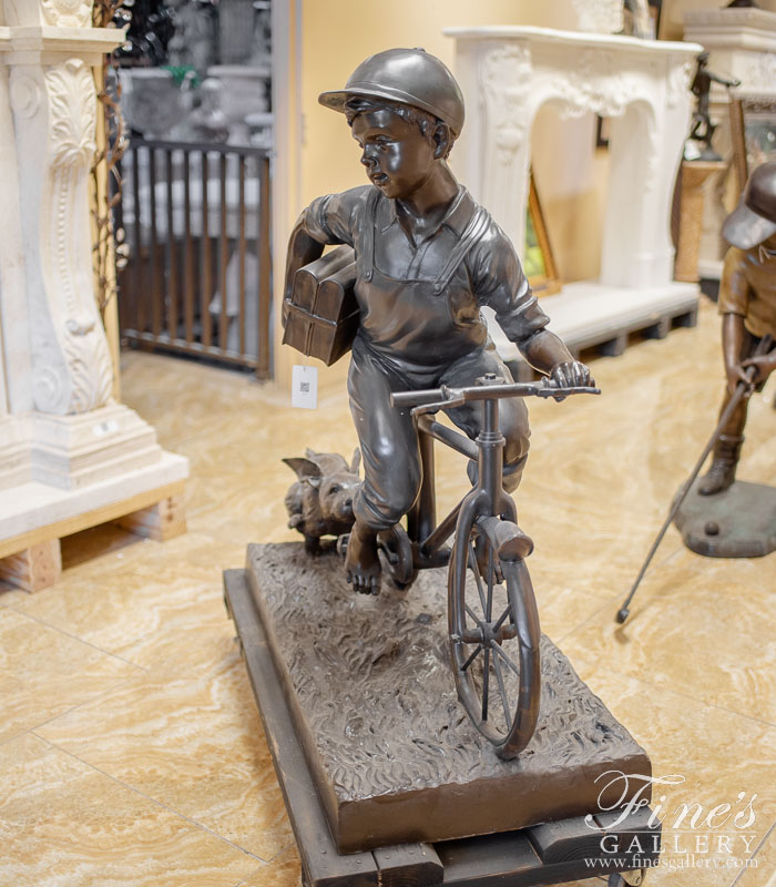 Bronze Statues  - Bronze Child Riding Bicycle Statue ( Vintage ) - BS-341