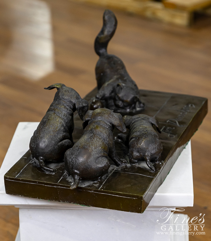 Bronze Statues  - Three Puppies And A Kitten At Play Bronze Statue ( Vintage ) - BS-357