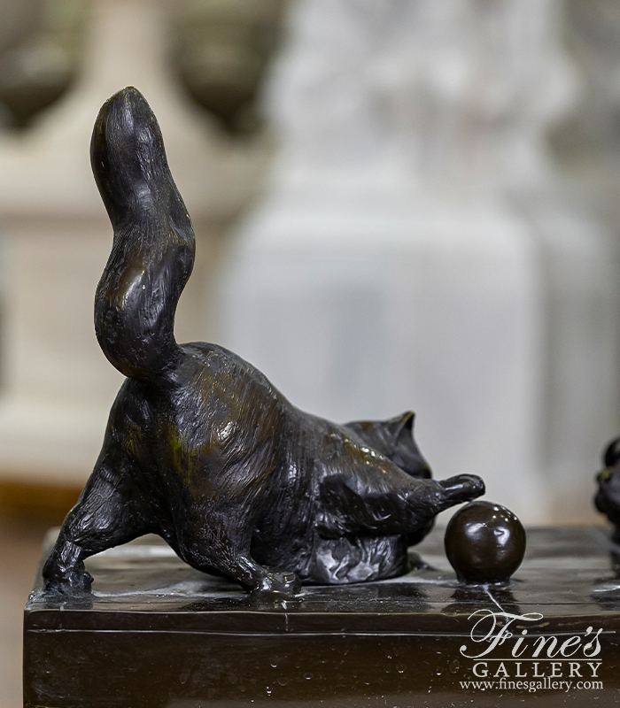 Bronze Statues  - Three Puppies And A Kitten At Play Bronze Statue ( Vintage ) - BS-357