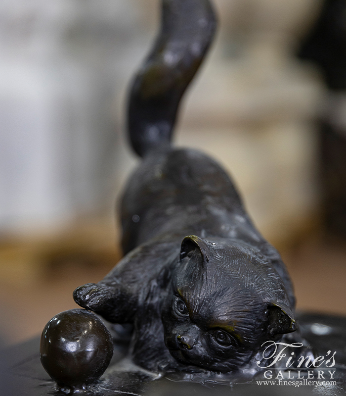 Bronze Statues  - Three Puppies And A Kitten At Play Bronze Statue ( Vintage ) - BS-357