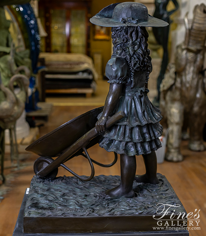 Bronze Statues  - Wheelbarrow Girl ( Vintage )  - BS-727