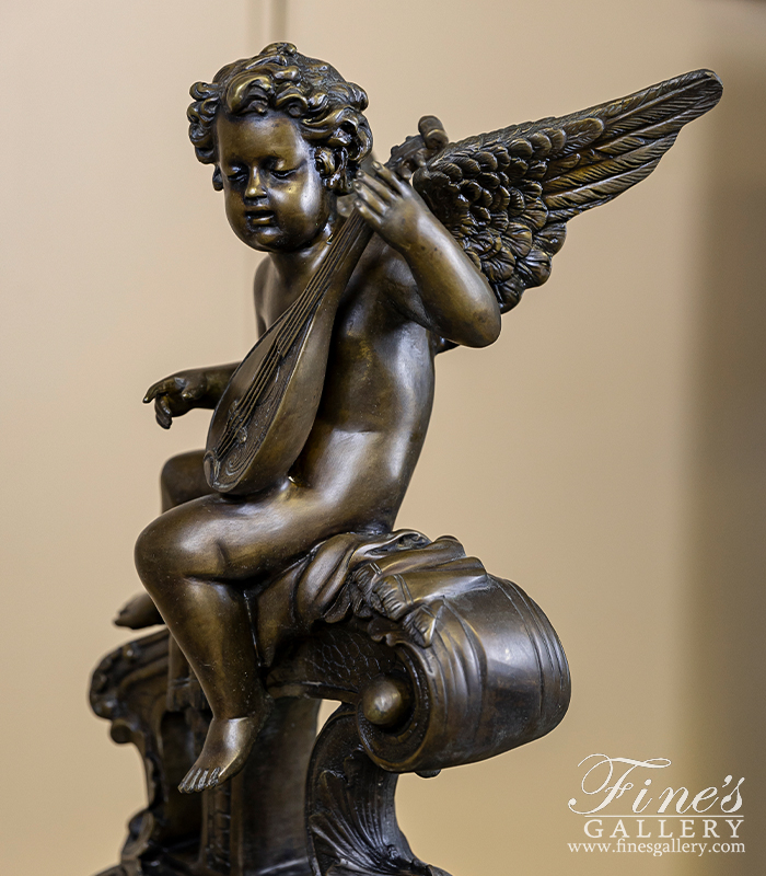 Bronze Statues  - Bronze Cherub With Lute Statue - BS-844