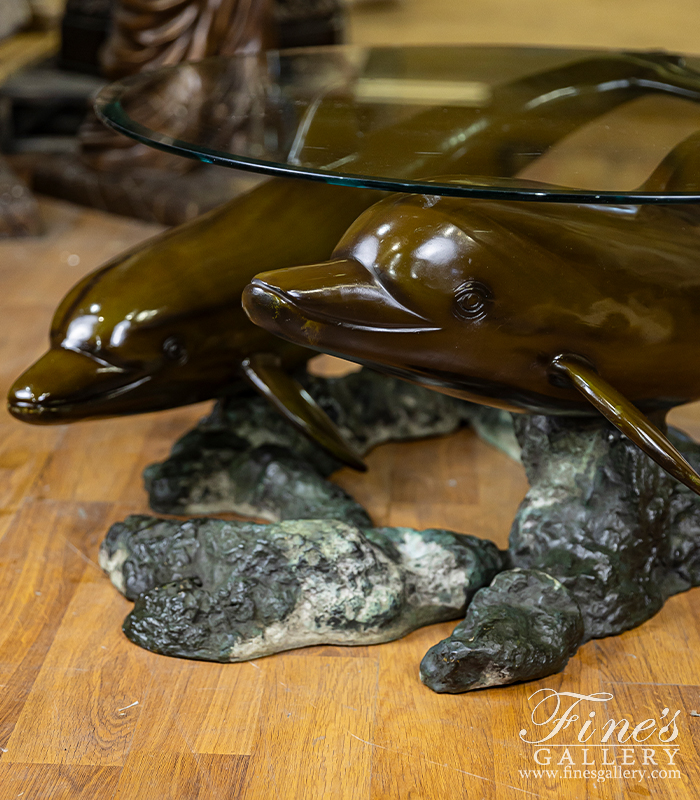 Bronze Tables  - A Vintage Bronze Dolphins Coffee Table - BT-153