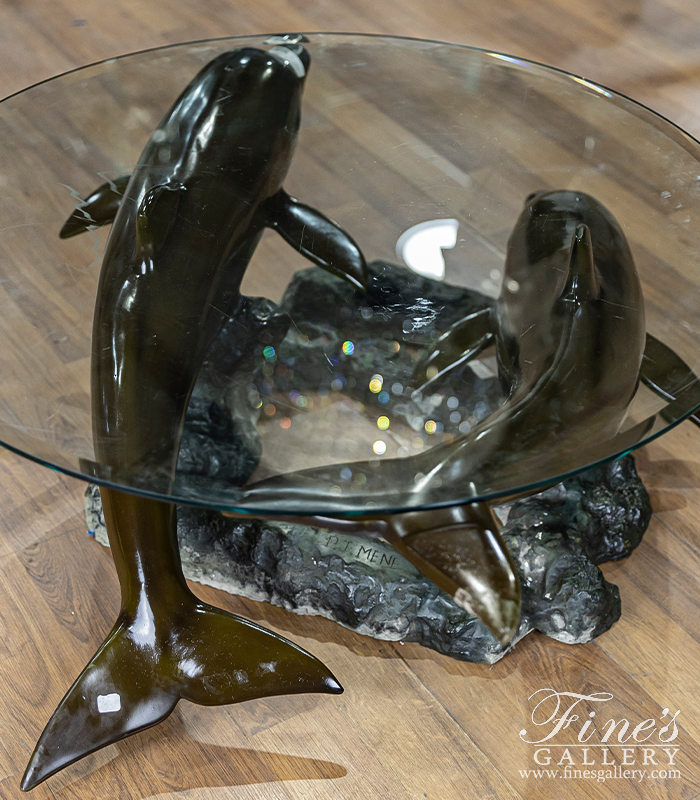 Bronze Tables  - A Vintage Bronze Dolphins Coffee Table - BT-153