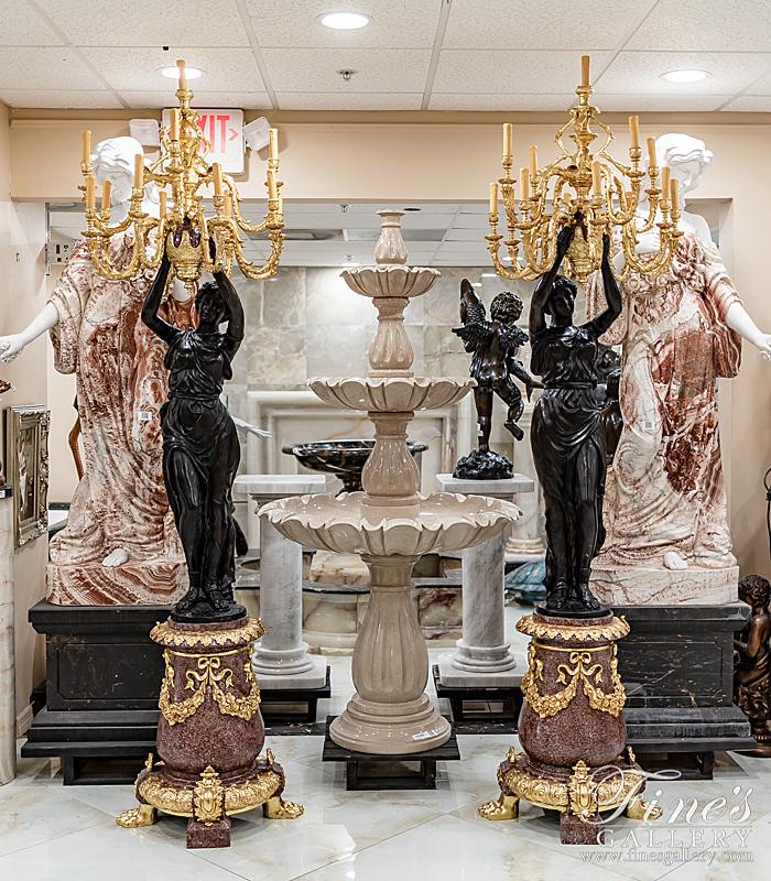 Lighting Lamposts  - Stunning Life Size Candelabra Statue Pair With Gold Gild Chandelier - LMP-044