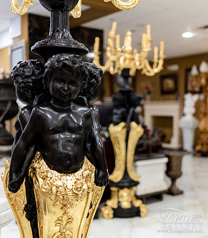 Lighting Lamposts  - Stunning Pair Of Gold Gild Cherub Chandelier Stands - LMP-046