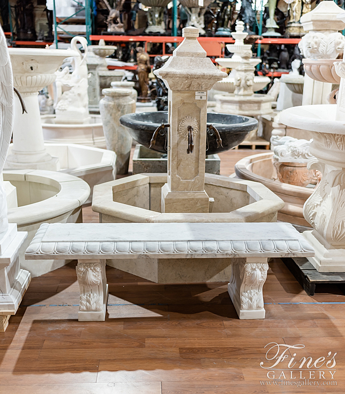 Marble Benches  - Garden Bench In Statuary White Marble - MBE-718
