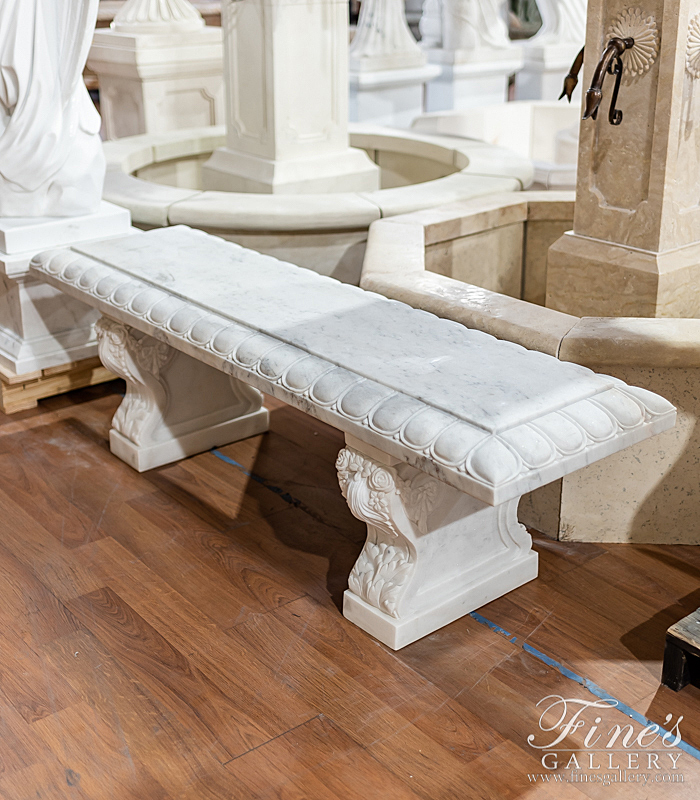 Marble Benches  - Garden Bench In Statuary White Marble - MBE-718
