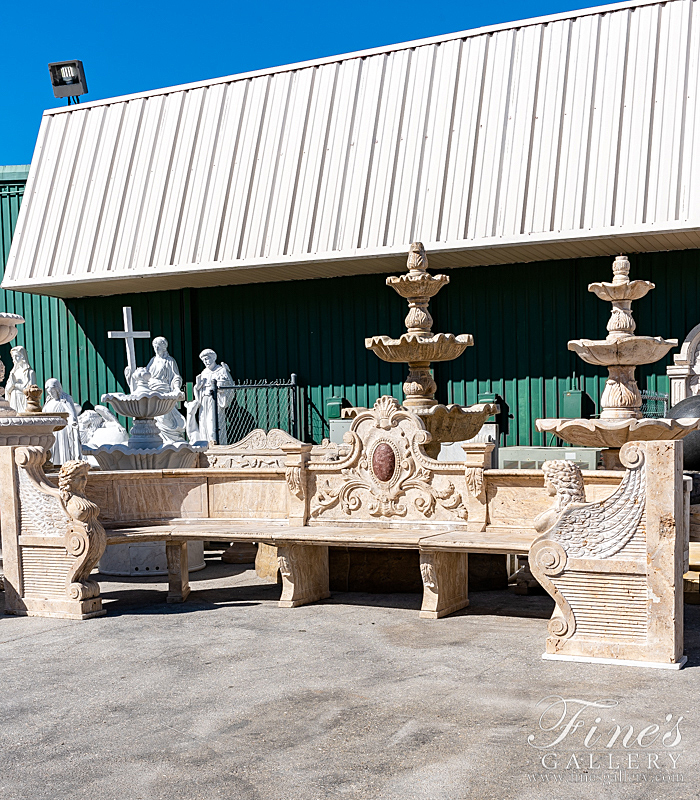 Marble Benches  - Extra Large Estate Bench In Natural Travertine - MBE-720