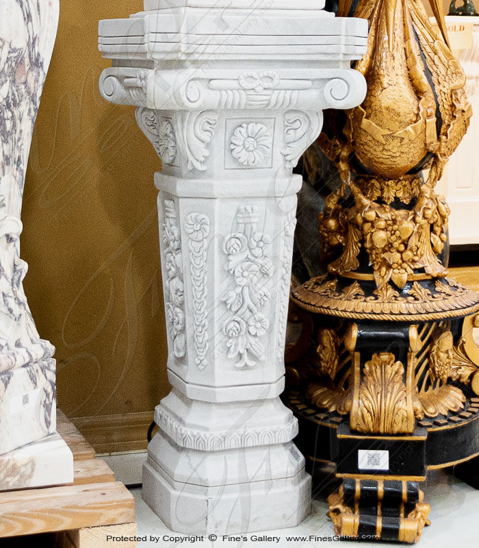 Marble Bases  - Floral Marble Pedestal Pair In Metrix White Marble - MBS-084