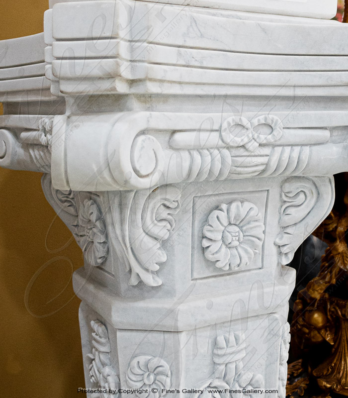 Marble Bases  - Floral Marble Pedestal Pair In Metrix White Marble - MBS-084