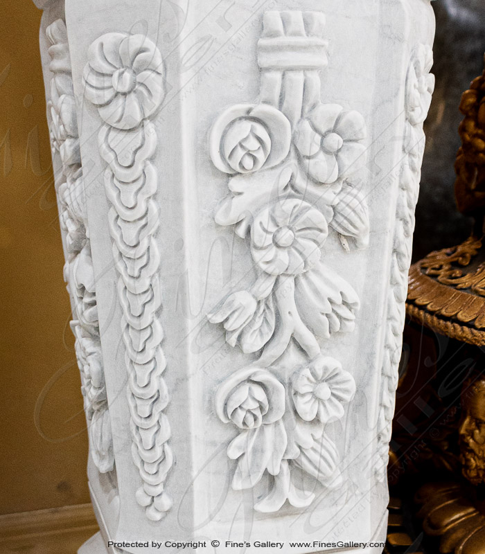 Marble Bases  - Floral Marble Pedestal Pair In Metrix White Marble - MBS-084