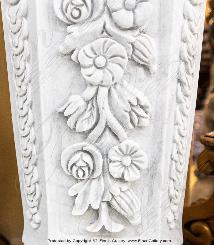 Marble Bases  - Floral Marble Pedestal Pair In Metrix White Marble - MBS-084