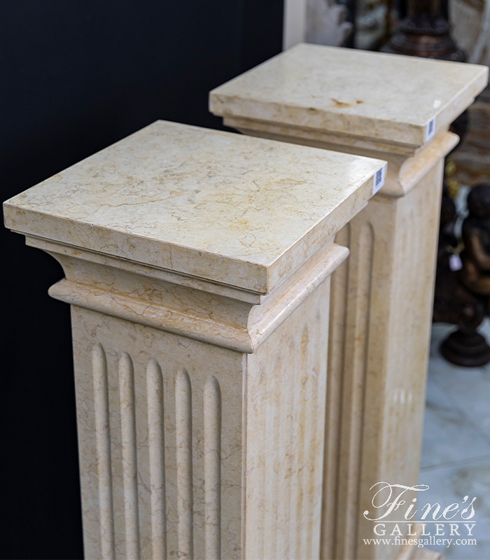 Marble Bases  - 55 Inch Fluted Pedestal Pair In Polished Egyptian Cream Marble - MBS-191