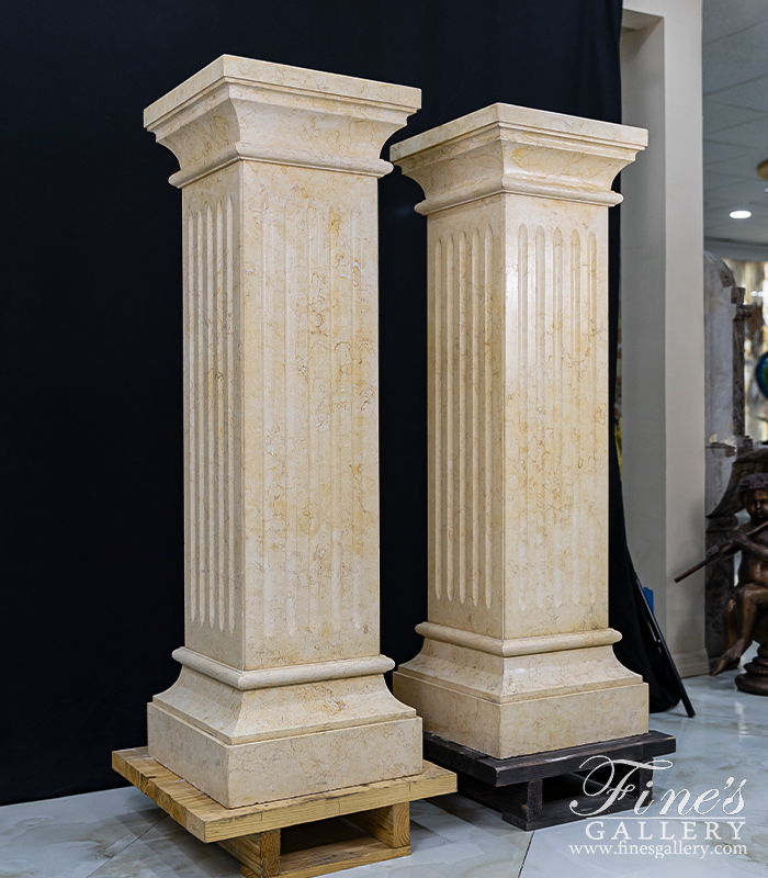 Marble Bases  - 55 Inch Fluted Pedestal Pair In Polished Egyptian Cream Marble - MBS-191