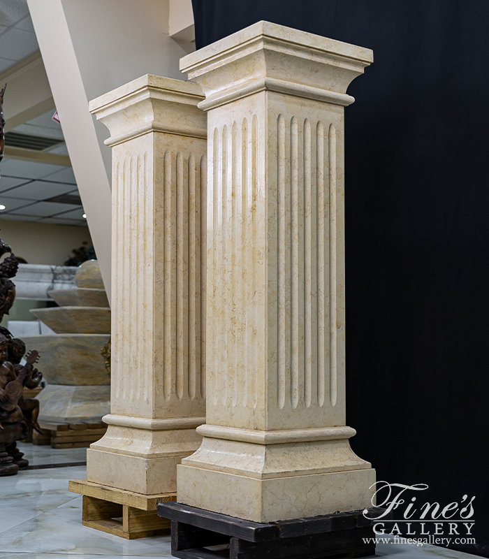 Marble Bases  - 55 Inch Fluted Pedestal Pair In Polished Egyptian Cream Marble - MBS-191