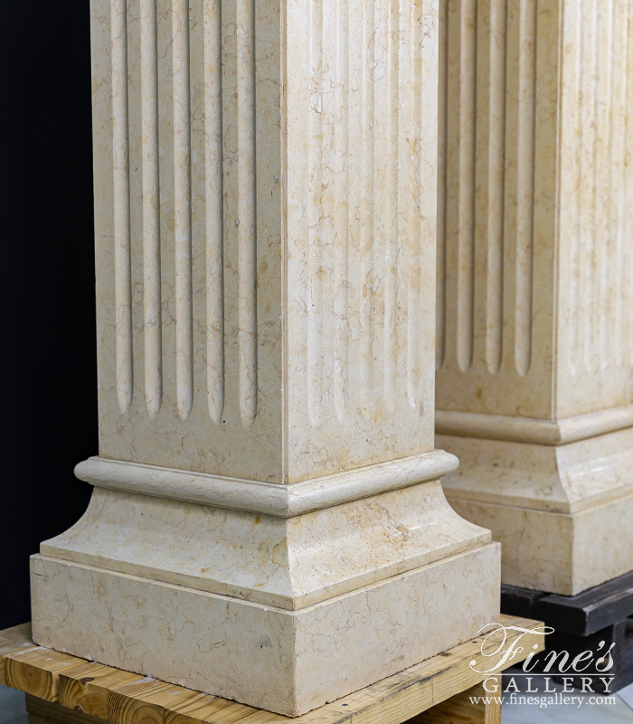 Marble Bases  - 55 Inch Fluted Pedestal Pair In Polished Egyptian Cream Marble - MBS-191