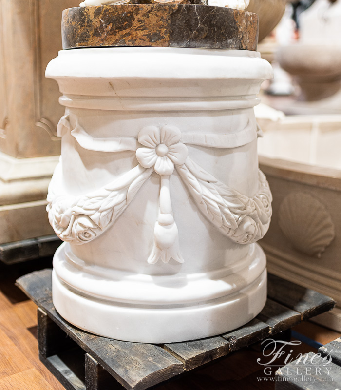 Marble Bases  - Floral Garland Statuary White Marble Pedestal - MBS-291