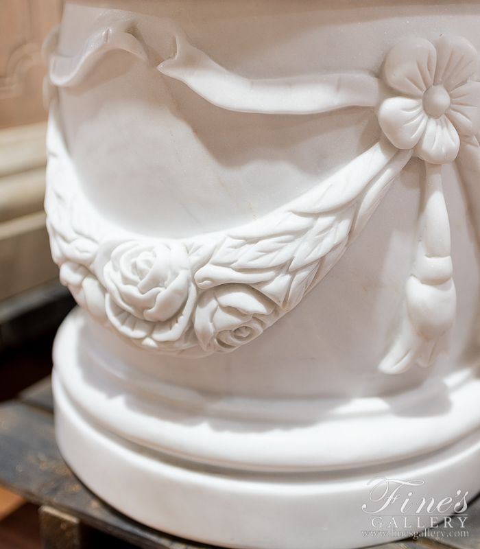 Marble Bases  - Floral Garland Statuary White Marble Pedestal - MBS-291