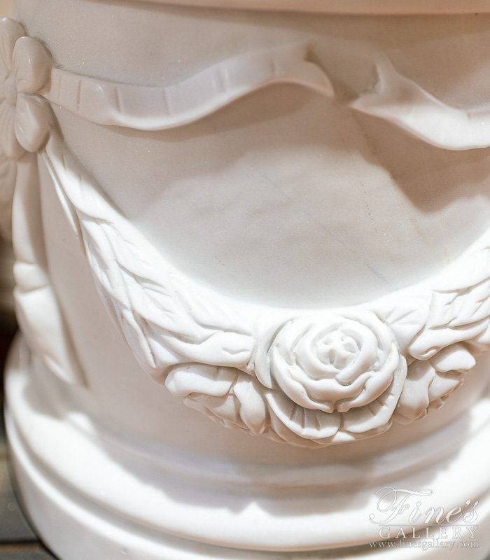Marble Bases  - Floral Garland Statuary White Marble Pedestal - MBS-291