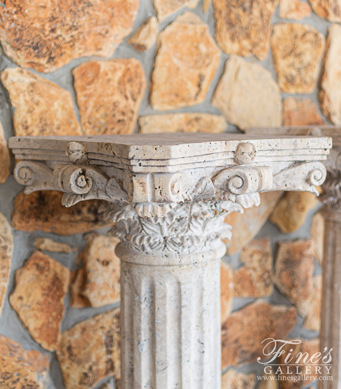 Marble Bases  - Corinthian Style Pedestal Pair In Light Travertine - MBS-298