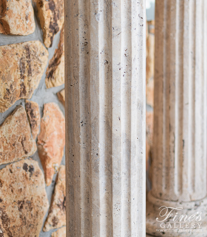 Marble Bases  - Corinthian Style Pedestal Pair In Light Travertine - MBS-298