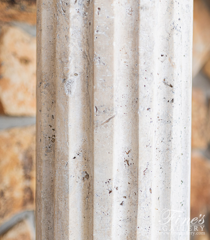 Marble Bases  - Corinthian Style Pedestal Pair In Light Travertine - MBS-298