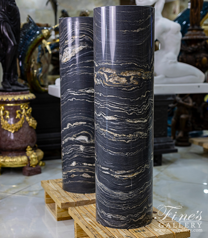 Marble Bases  - Contemporary Classic Pedestals In Exotic Tropical Storm Quartzite - MBS-306