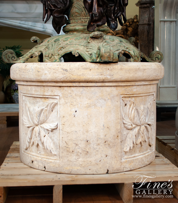 Marble Accessories  - Light Travertine Fountain Base With Accanthus Leaf Relief Work - MBS-320