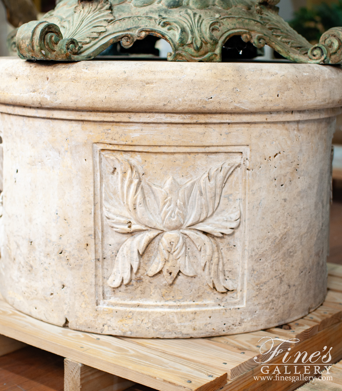 Search Result For Marble Accessories  - Light Travertine Fountain Base With Accanthus Leaf Relief Work - MBS-320